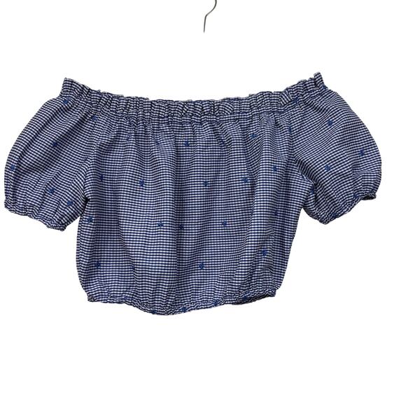 Alexis Gingham Embroidered Crop Top Size Small Blouse Puff Short Sleeves - Picture 1 of 6